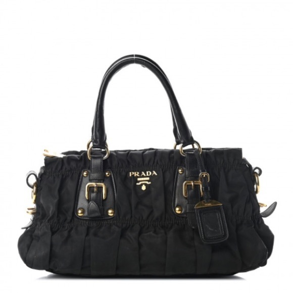 Prada Tessuto Gaufre Nylon Black Satchel Bag – Pleated, Leather Trim - Picture 1 of 13